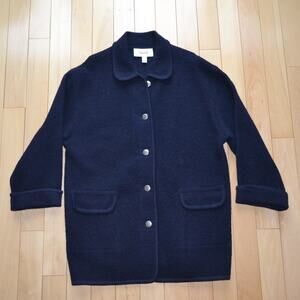 Talbots Wool Coat Button Closure Navy Blue Size Medium